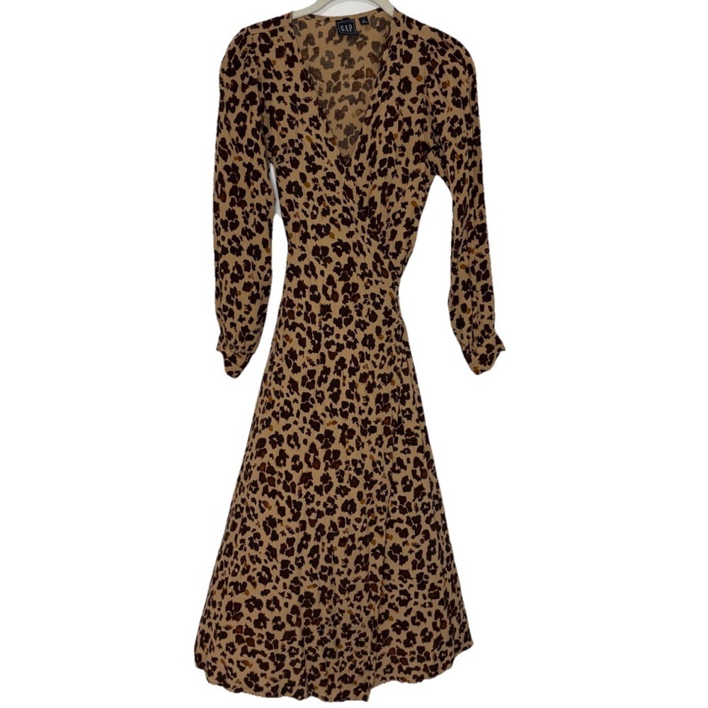 Gap Leopard Wrap Dress Women’s 6 Long Sleeve Maxi Wrap Tie Animal Print Mobwife